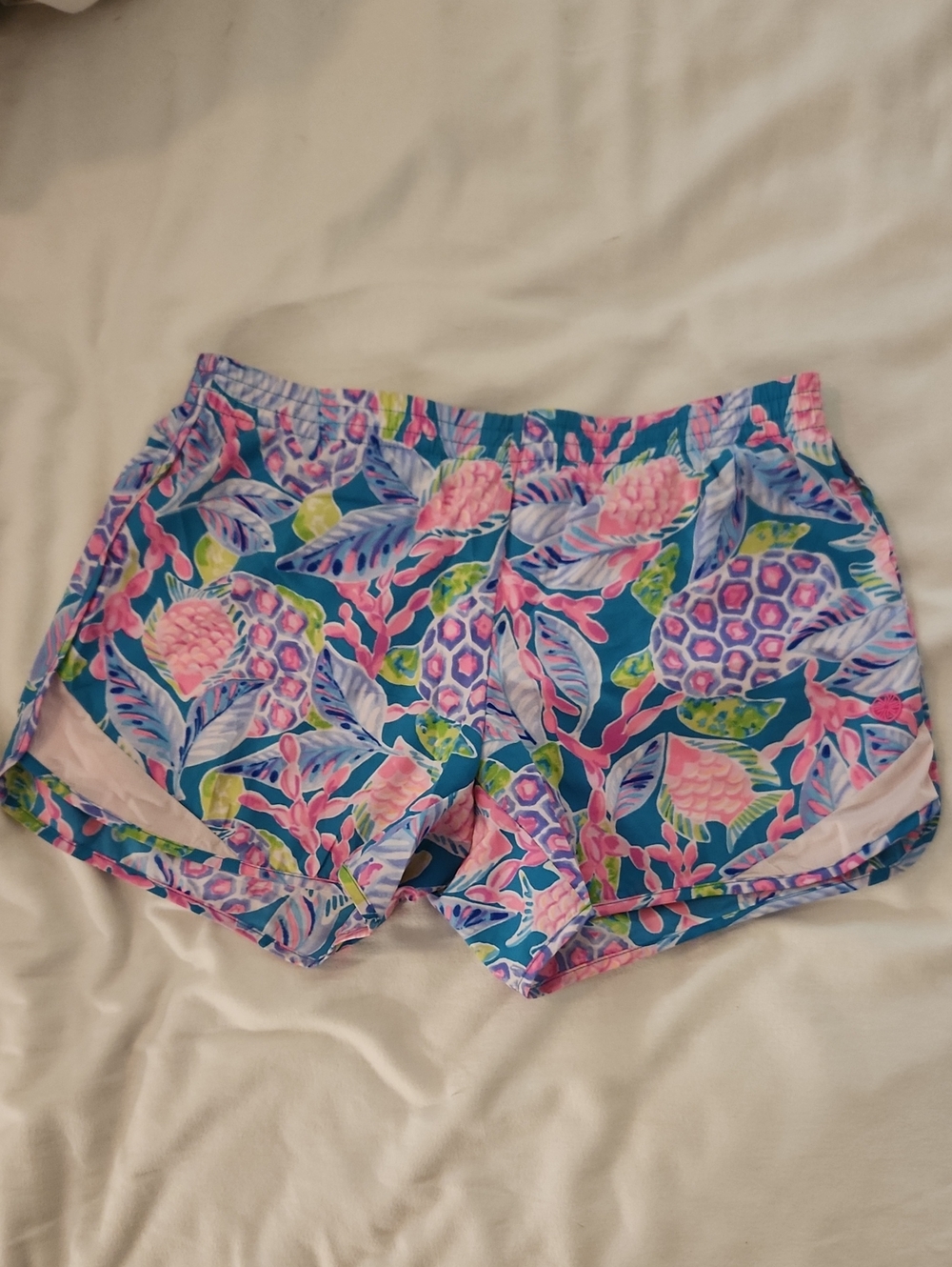 EUC Lilly Pulitzer Blue and Pink Tropical Print Athletic Shorts